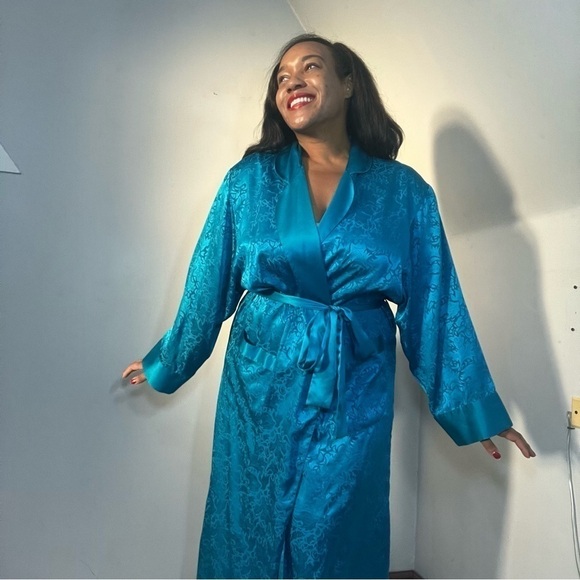 Vintage Victoria’s Secret Gold Label blue maxi robe long satin loungewear lounge - Picture 11 of 15